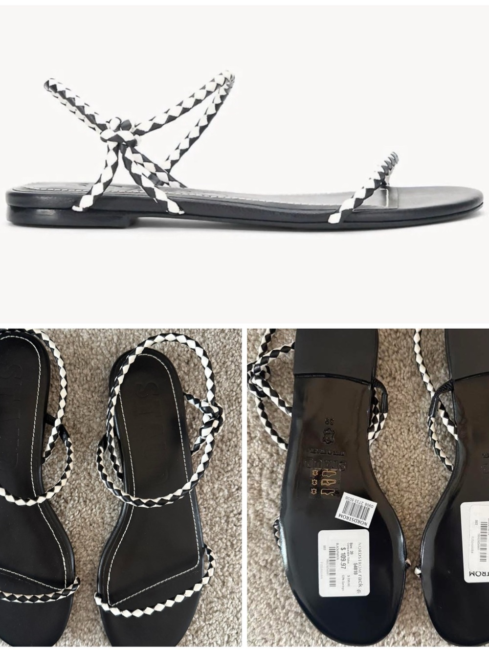 STAUD Laurel Slingback Black and White Sandals NWT